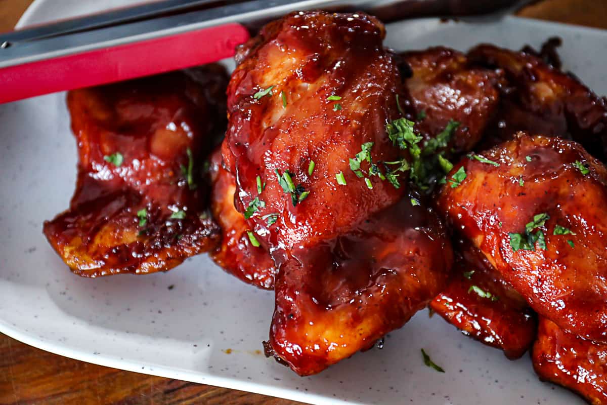 BBQ Glazed Smoked Chicken Thighs Recipe Closeup