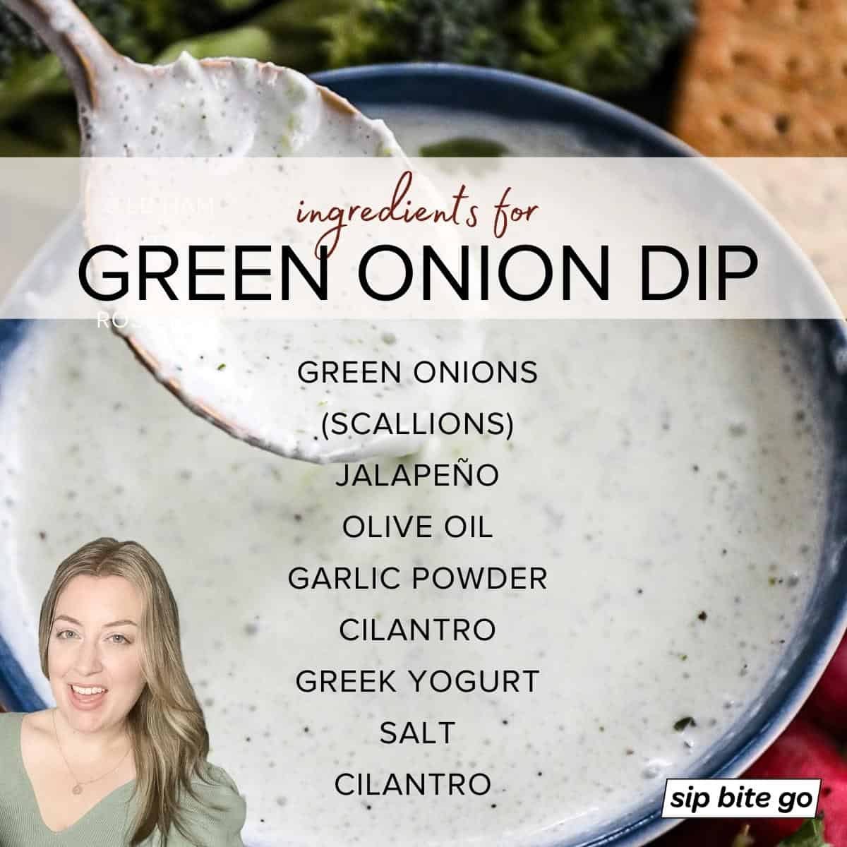 Infographic with ingredients for making Green Onion Dip