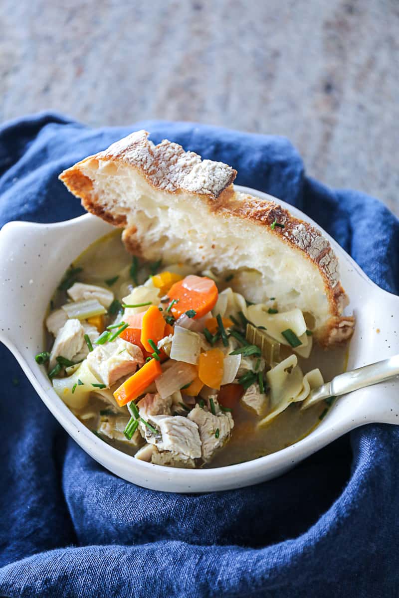 Bowl of Chicken Noodle Soup Recipe made with the Instant Pot Method