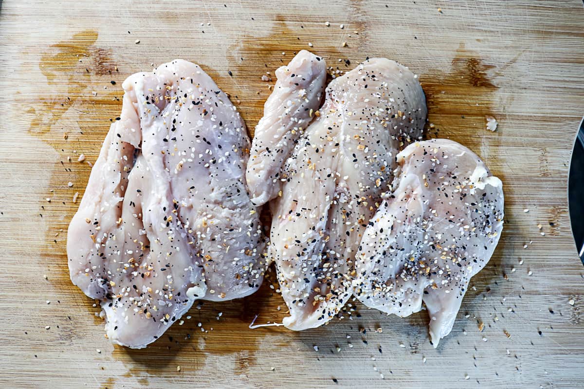 Chicken breast seasoned with Everything Bagel Seasoning