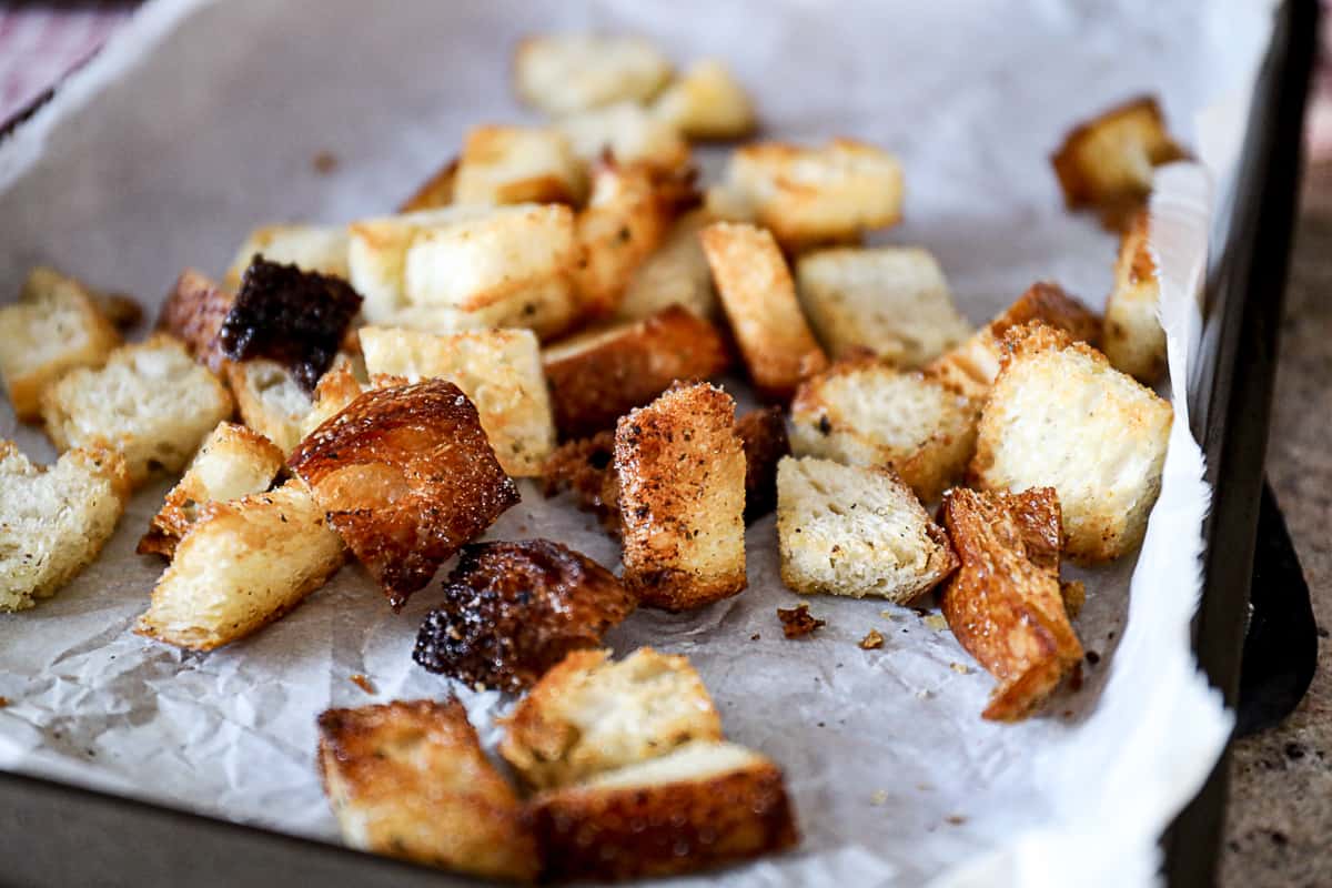 Oven toasted croutons salad topping