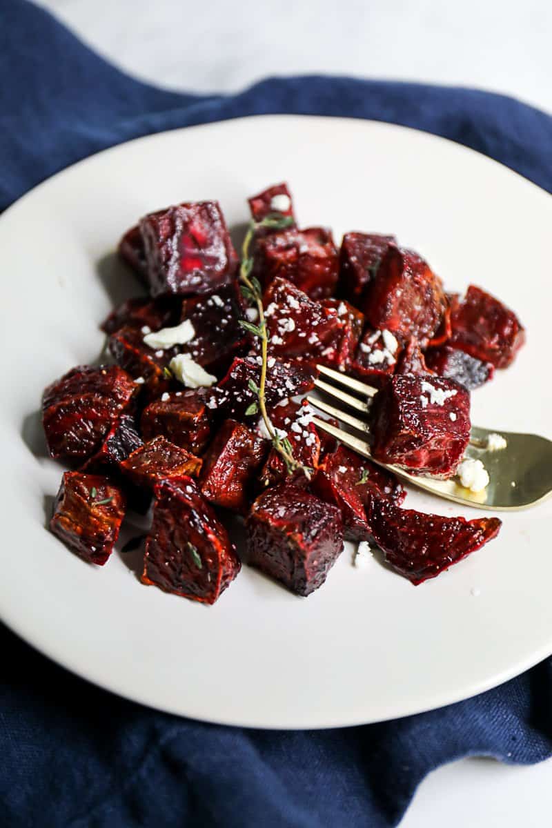Closeup of air fryer beets side dish