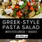 Greek Pasta Salad With Feta Cheese recipe photos with text overlay