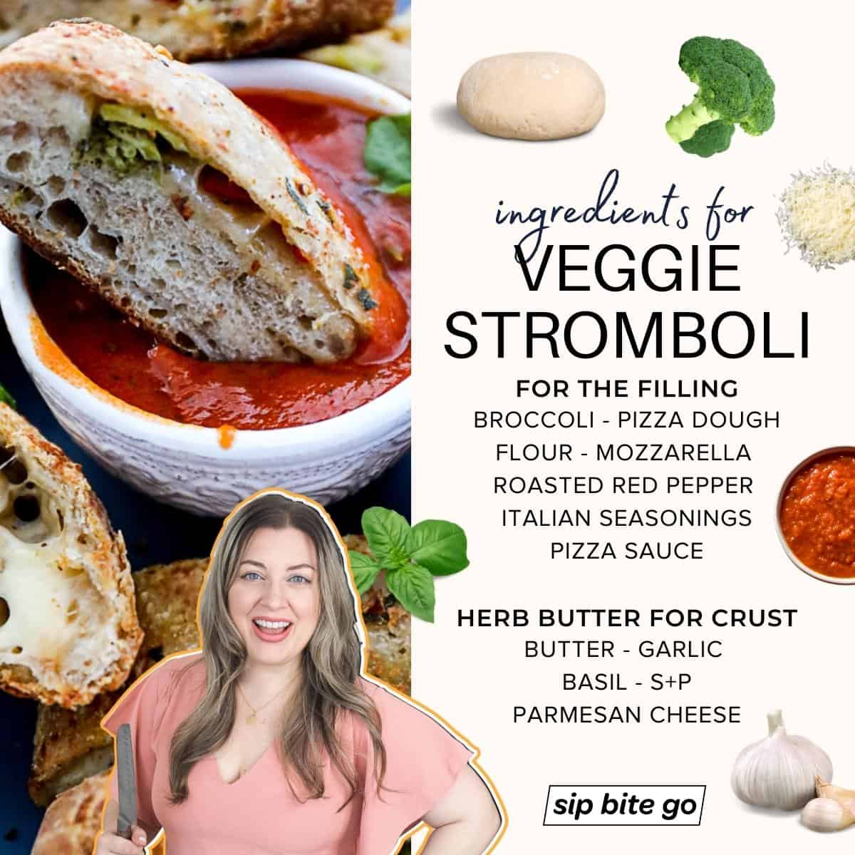 Infographic with Ingredients for making vegetable strombolis