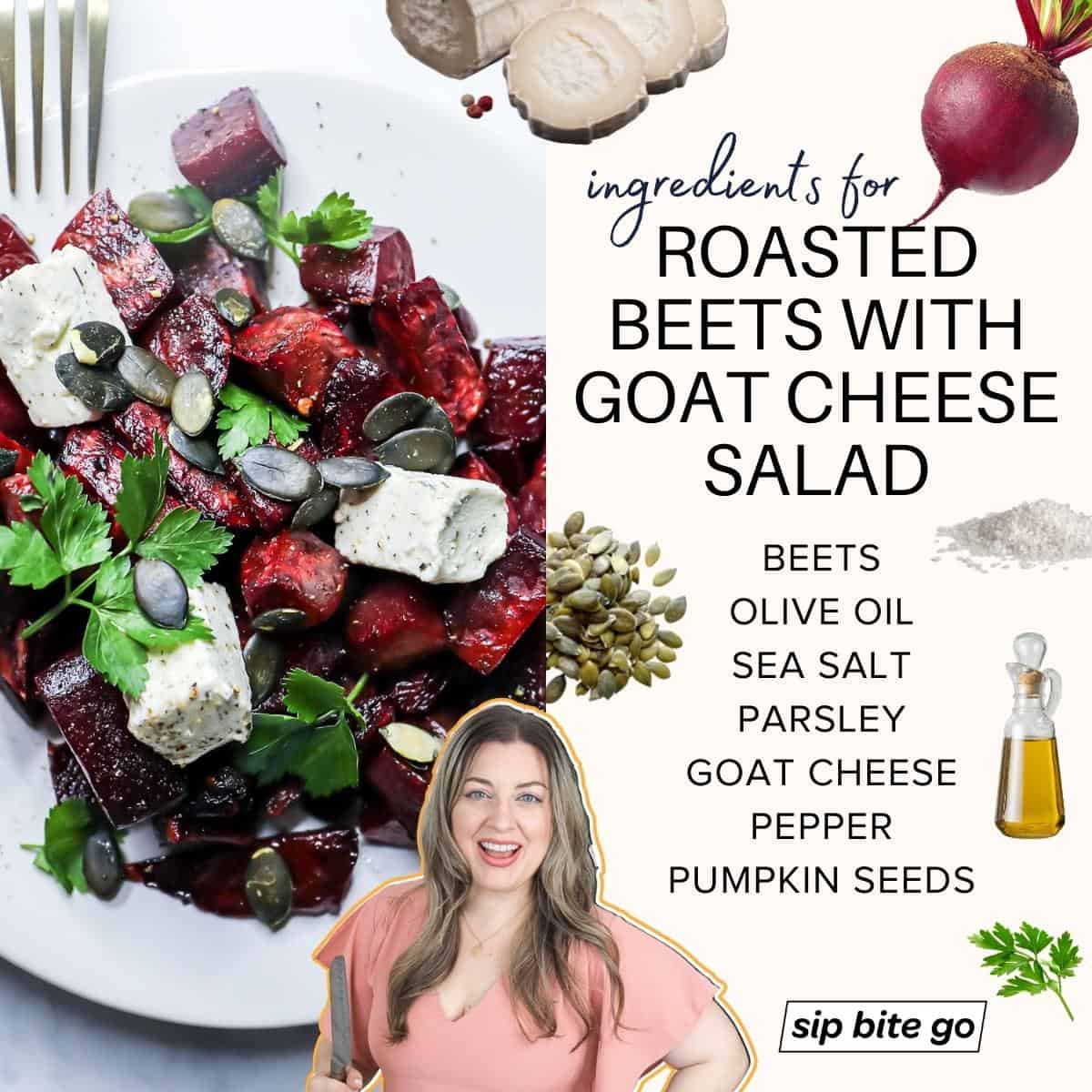 Infographic with ingredients to make Roasted Beets In Oven With Goat Cheese for Salad