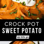 crock pot sweet potato mashed side dish with text overlay