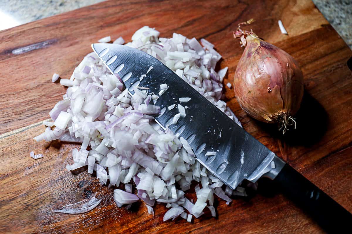 sliced and diced shallots for caramelizing