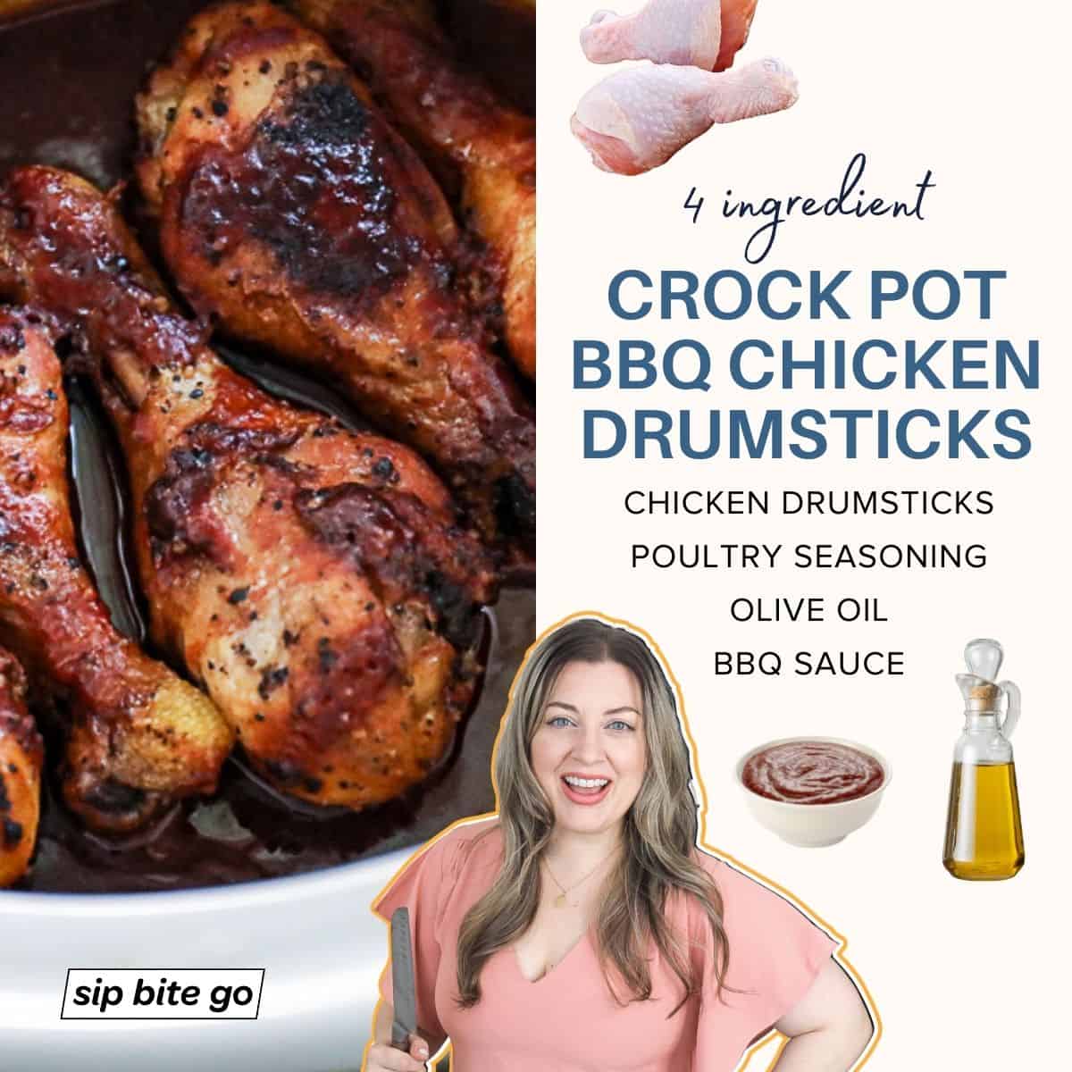 Infographic with ingredients for crock pot chicken drumsticks bbq sauce olive oil and seasonings