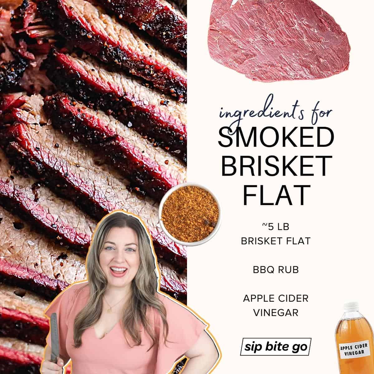 Infographic with ingredients for smoked brisket flat on the traeger pellet grill