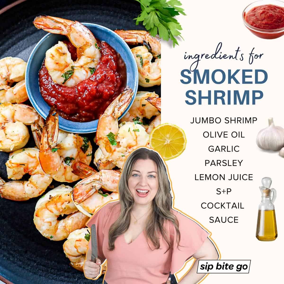 Infographic with list of ingredients to make shrimp on the smoker