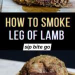 Smoked boneless leg of lamb recipe with text overlay