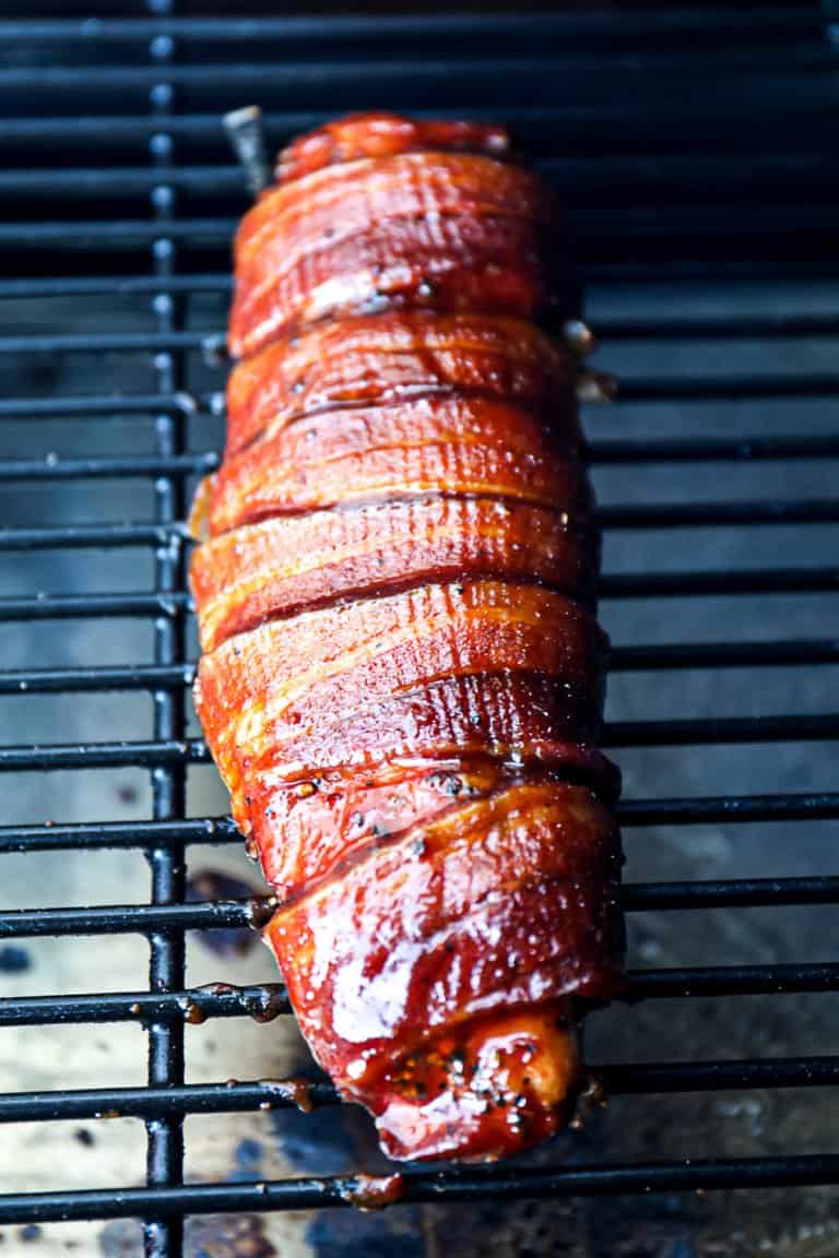 Smoked Bacon Wrapped Pork Tenderloin On Traeger Grills Sip Bite Go