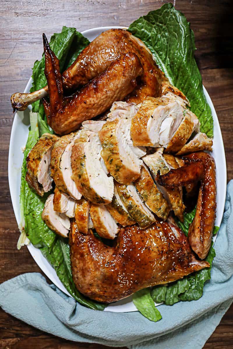 Carved Traeger Spatchcock Smoked Turkey Recipe Platter