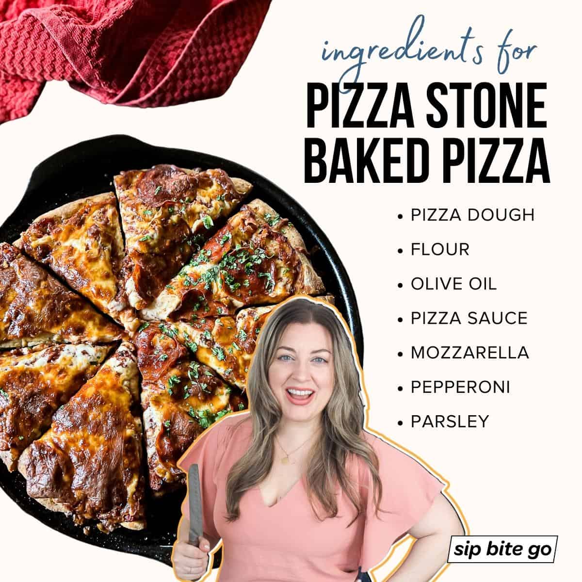 Infographic with ingredients for baking pizza stone pizza recipe
