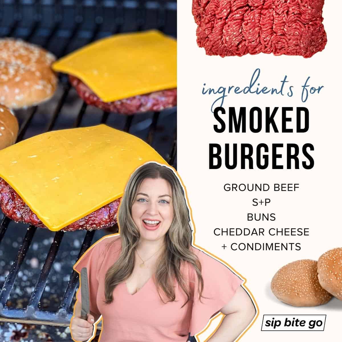 Infographic with ingredients list for smoking burgers with cheese