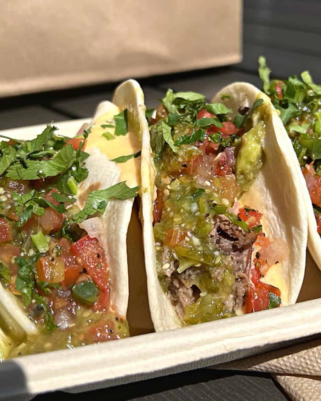 taco platter from menu at Brisket Love at Legacy Hall