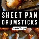 BBQ Sheet Pan Chicken Drumsticks recipe images with text overlay