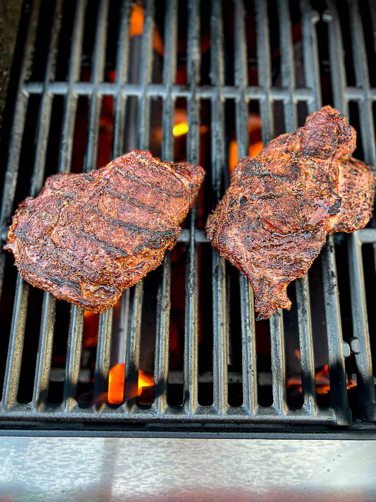 Grilling Ribeye Steaks On Direct Heat Grill Flame