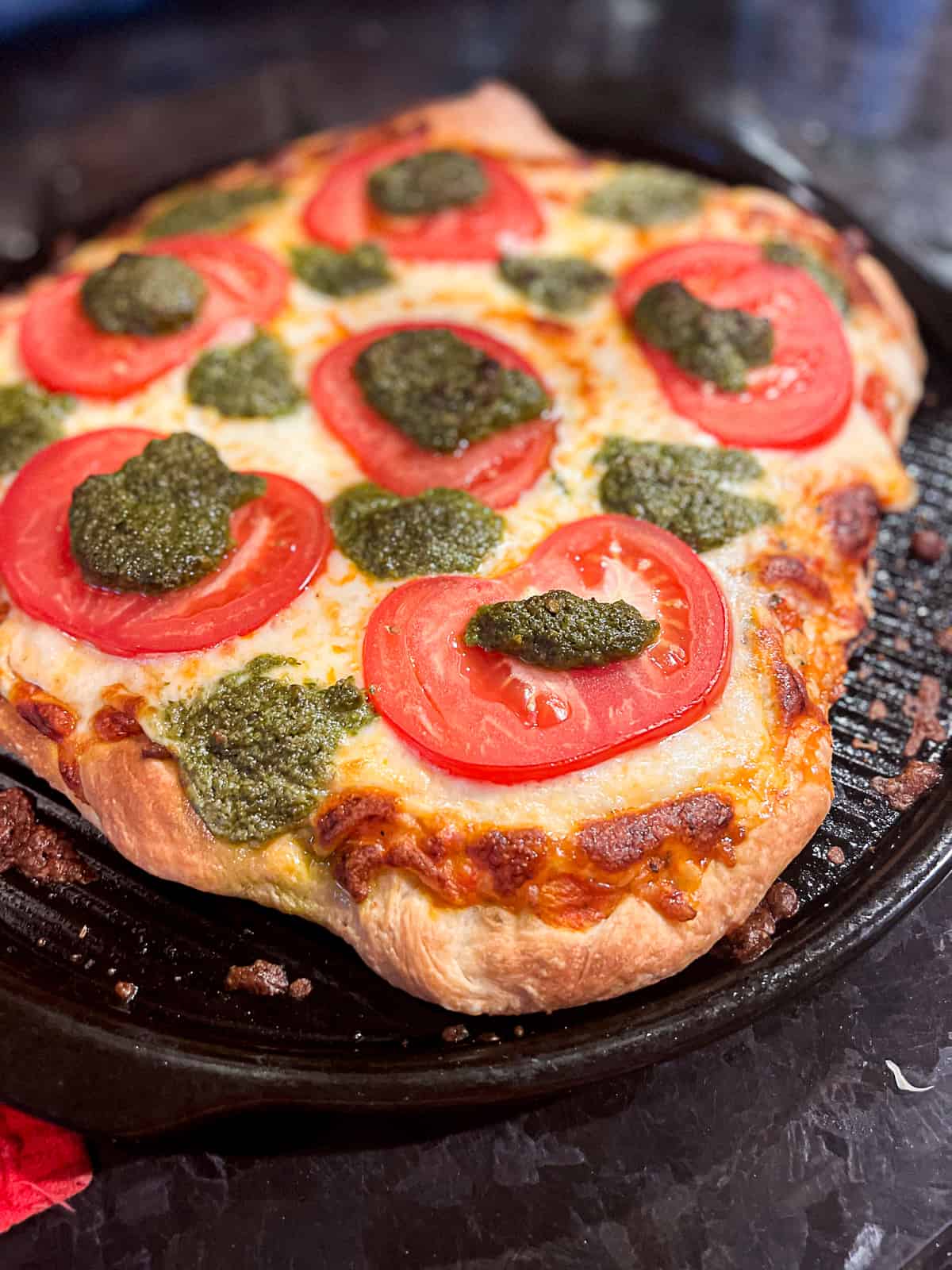 Pizza Stone Baked Pizza With Basil Pesto Sauce