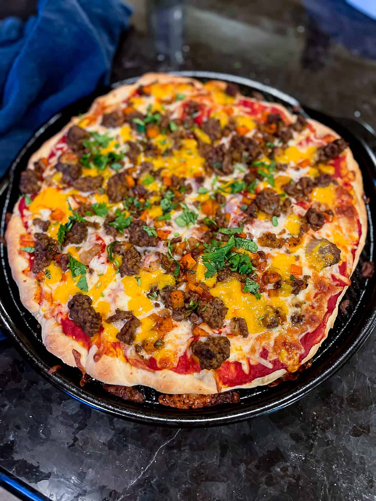 Pizza Stone Taco Pizza With Ground Beef Topping