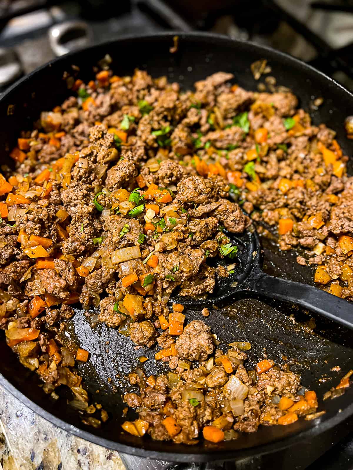 Taco Skillet Recipe with vegetables and ground beef in one pan