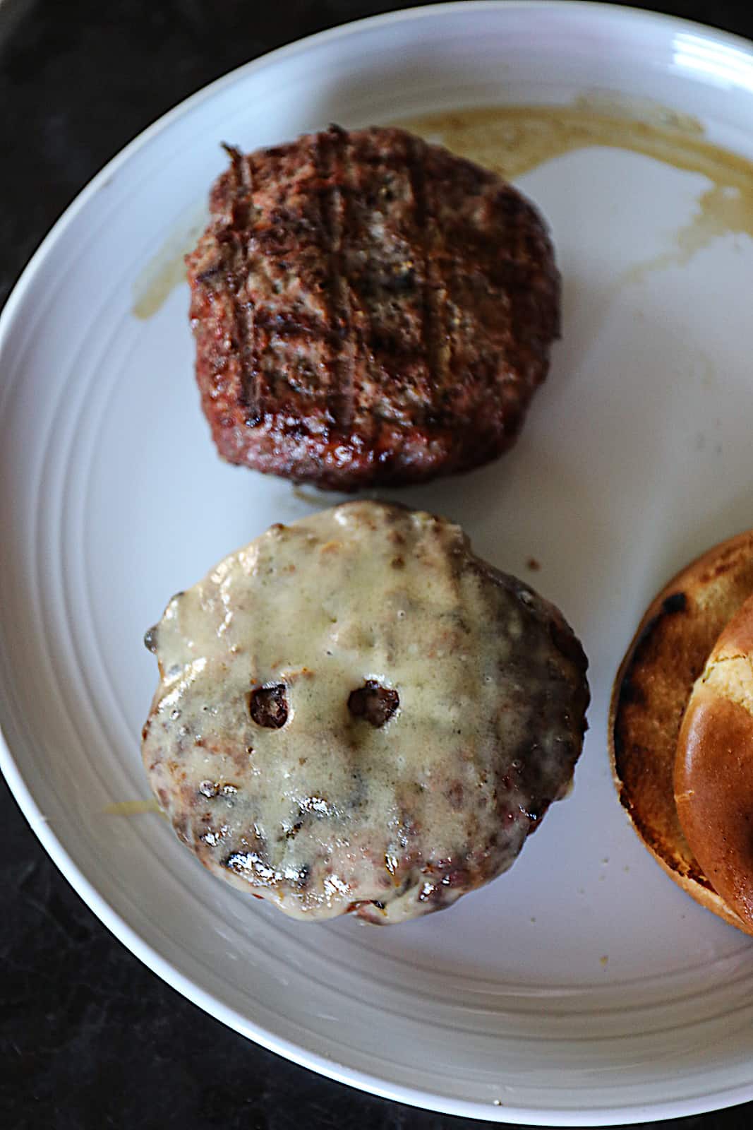 ½ lb burgers grilled for 10 minutes to medium with cheese on top
