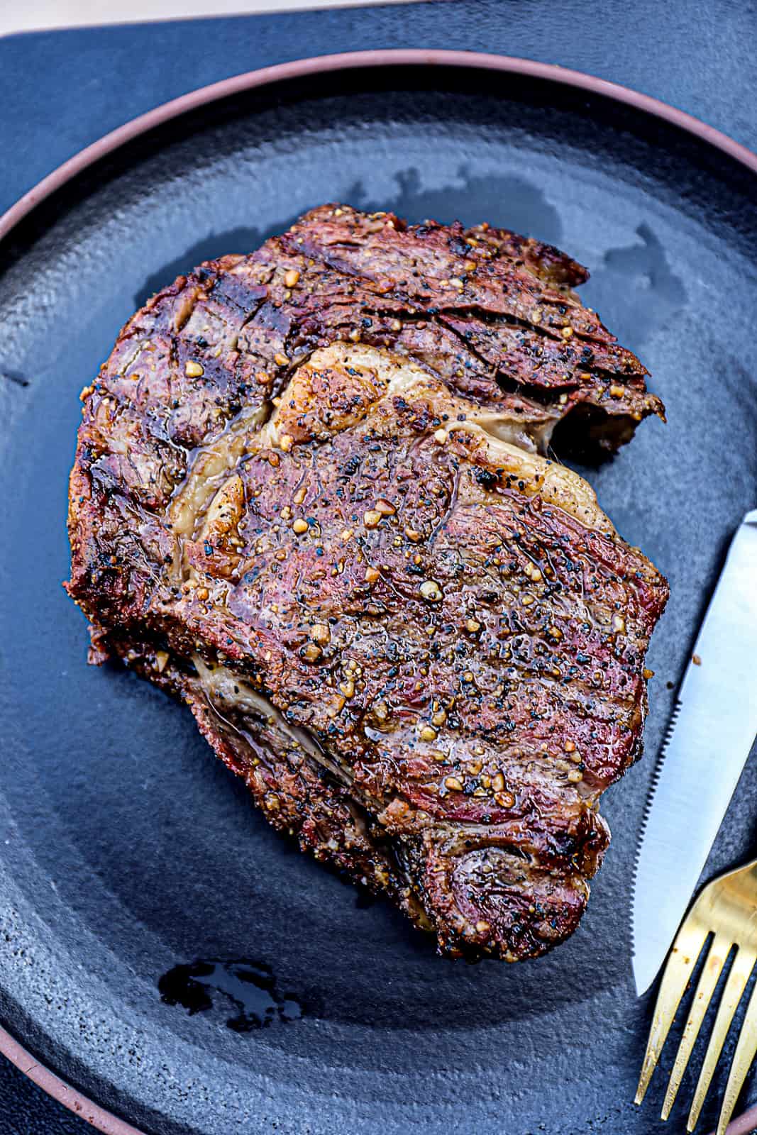Closeup of Smoked Ribeye Steaks On The Traeger Grills