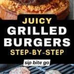 How To Grill Burgers Recipe With Time Information with text overlay