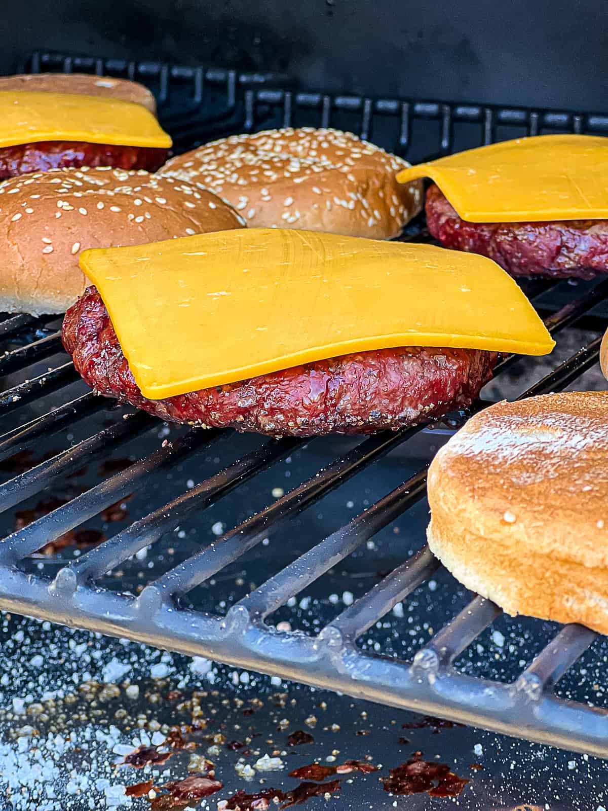 Smoked burgers on the Traeger pellet grill for a backyard BBQ food option