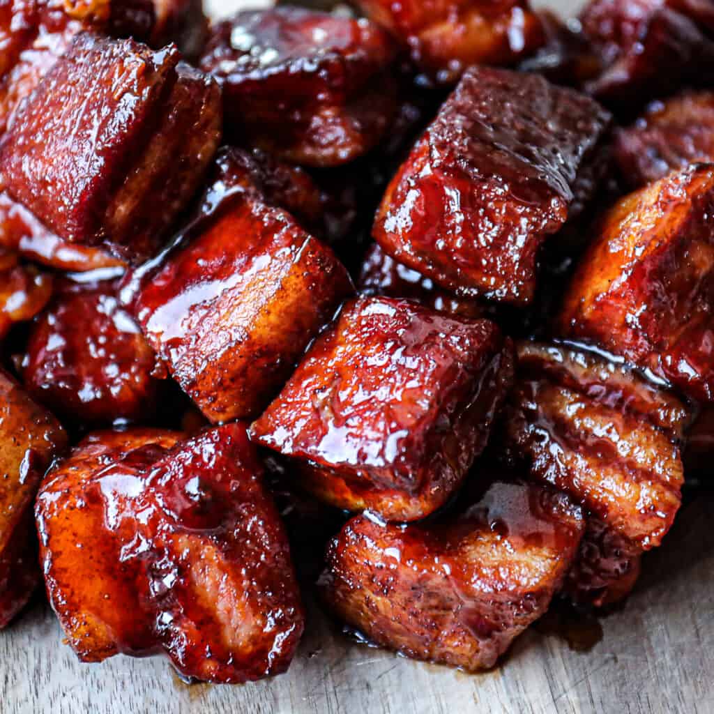 Easy Traeger Smoked Pork Belly Burnt Ends - Sip Bite Go