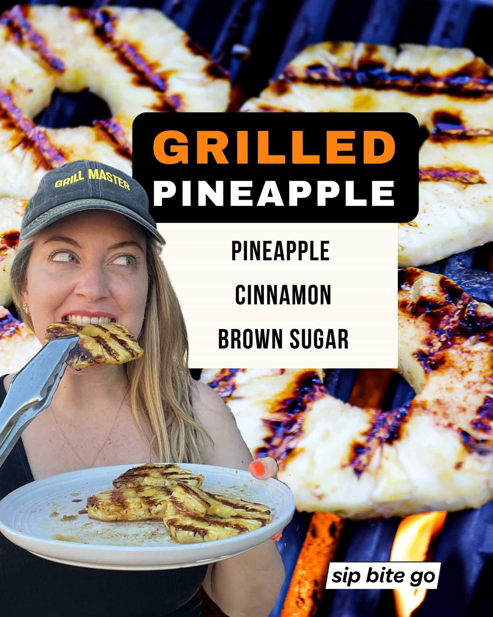 Infographic with ingredients for grilled pineapple recipe with cinnamon and brown sugar