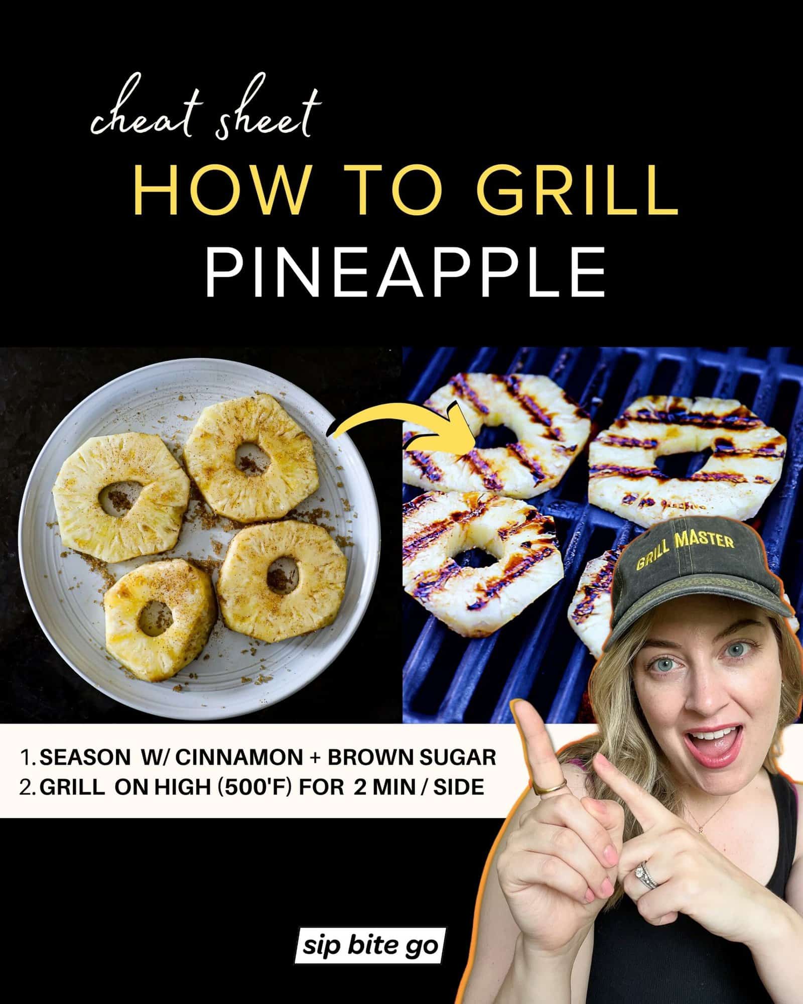 Infographic with recipe steps for grilling pineapple slices with captions