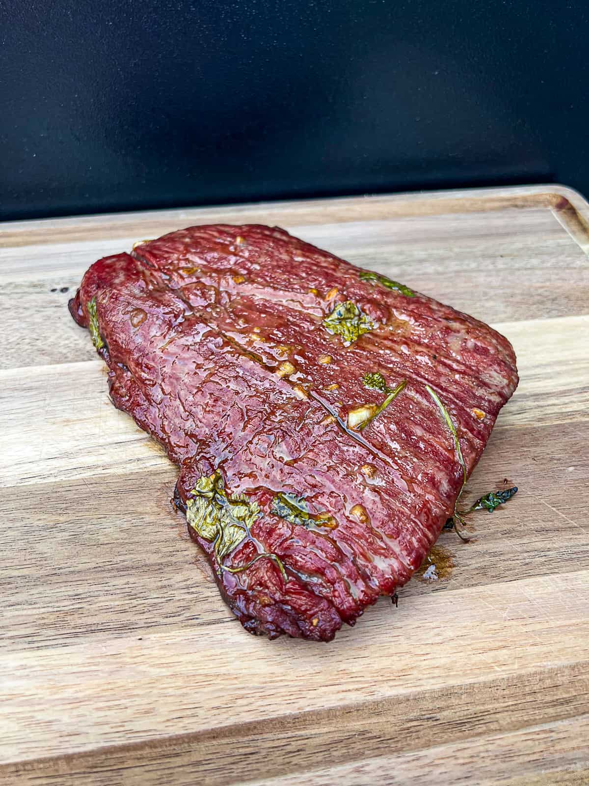 Medium Rare Large Flank Steak Traeger Smoked