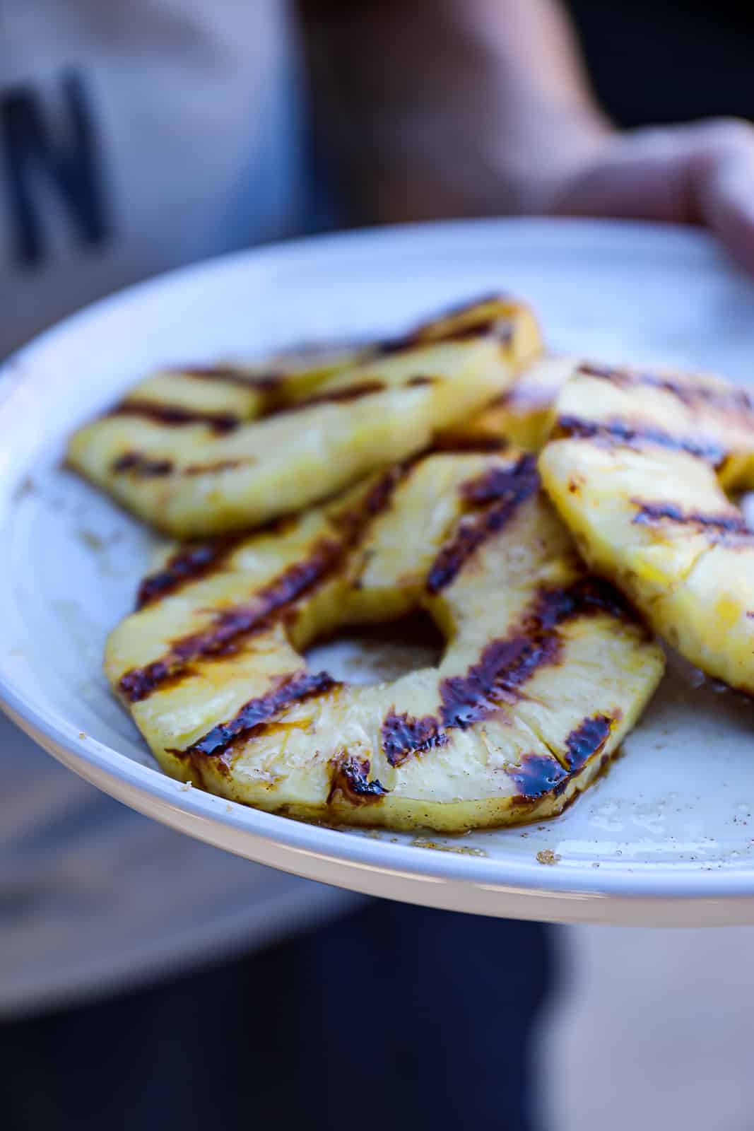 Sliced Pineapple Grilled on a serving platter