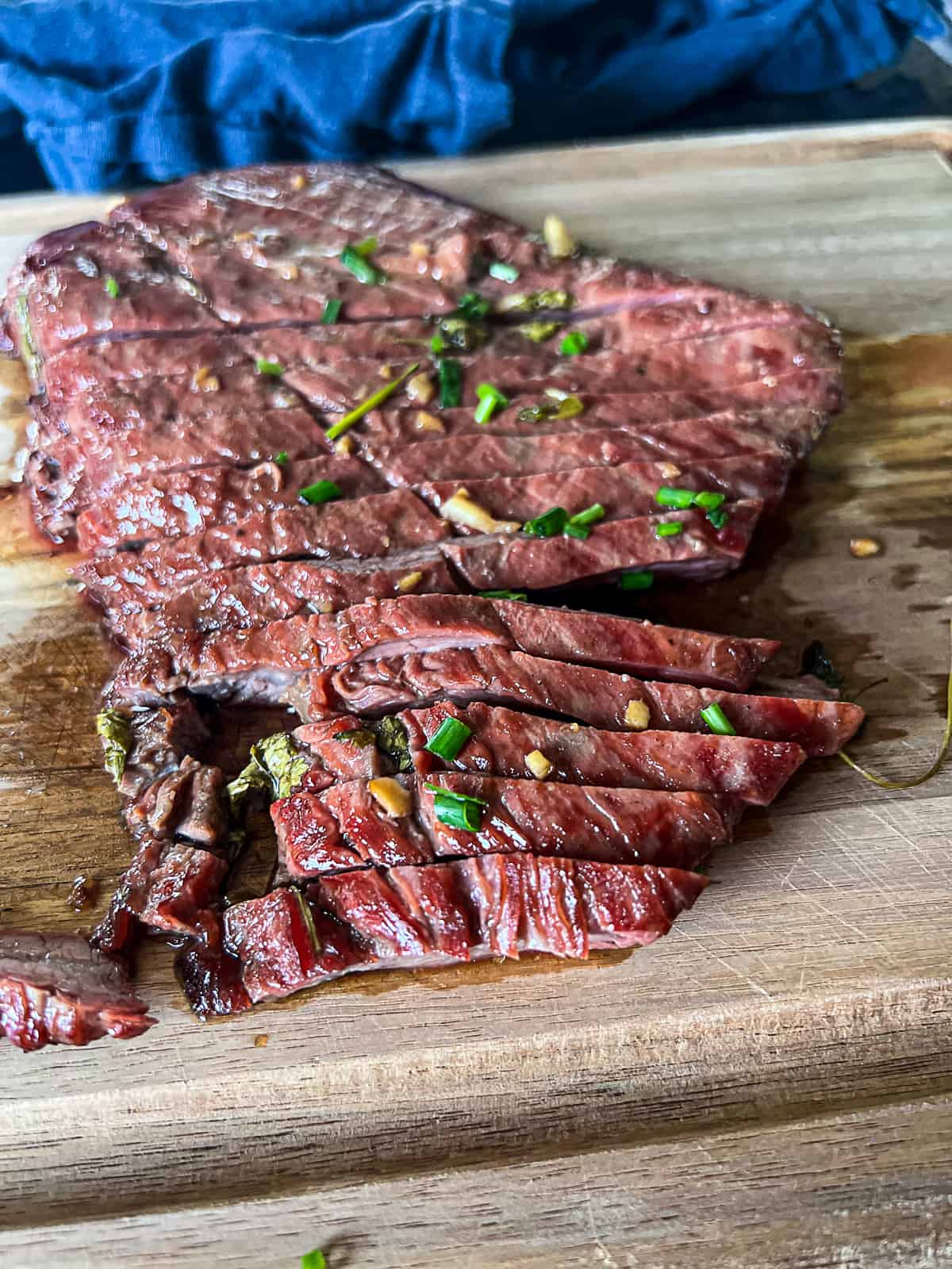 Sliced Smoked Flank Steak with garlic marinade