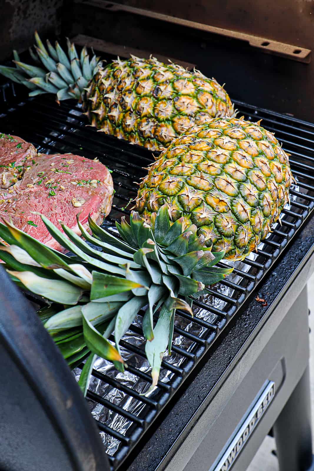 Smoking Pineapples In The Traeger Pellet Grill Cut Side Down With Steak Dinner