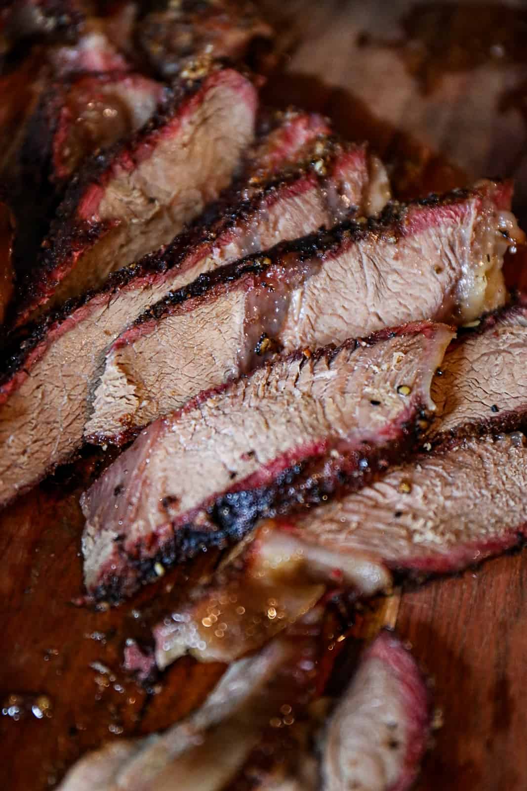 Traeger Smoked Beef Chuck Sliced On A Cutting Board