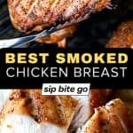 best smoked chicken breast Traeger recipe images with text overlay