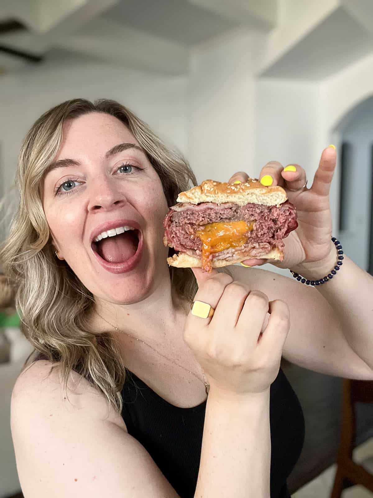 Cheese Inside Bacon Wrapped Burgers Recipe With Jenna Passaro Food Blogger of Sip Bite Go
