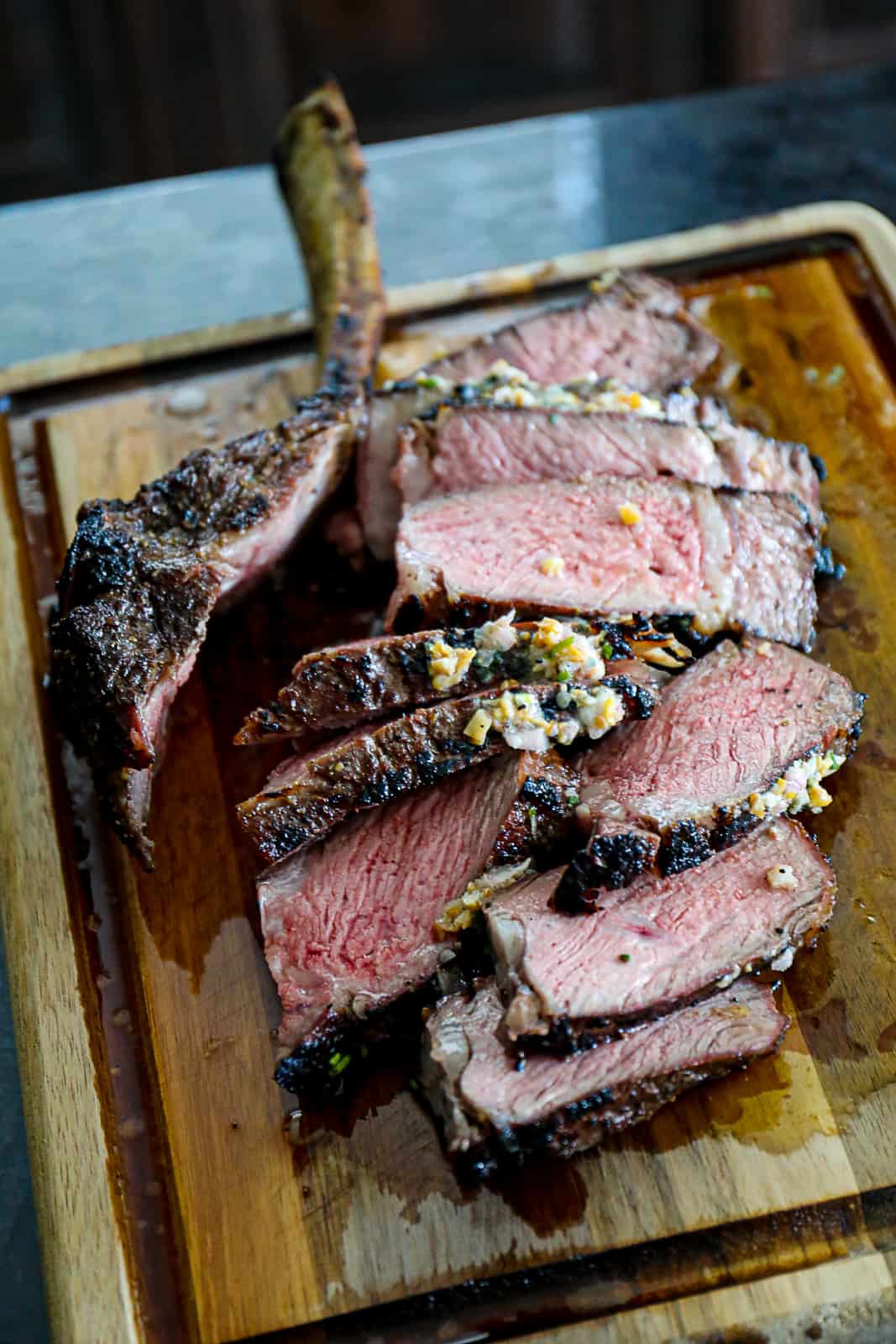 Fancy smoked Super Bowl platter with smoked tomahawk steak