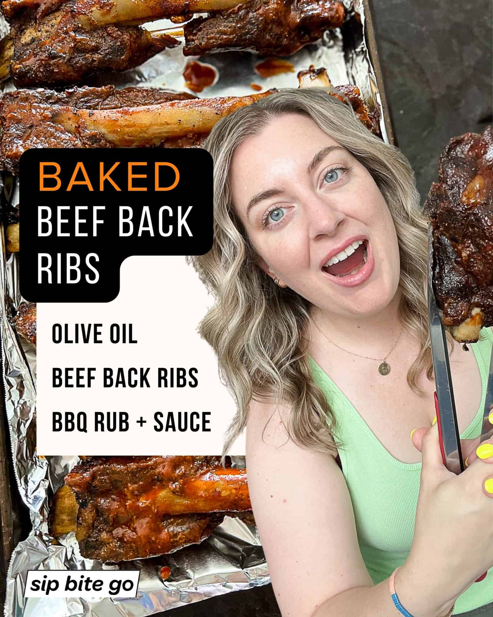 Infographic demonstrating ingredients for BBQ baked beef back ribs in the oven