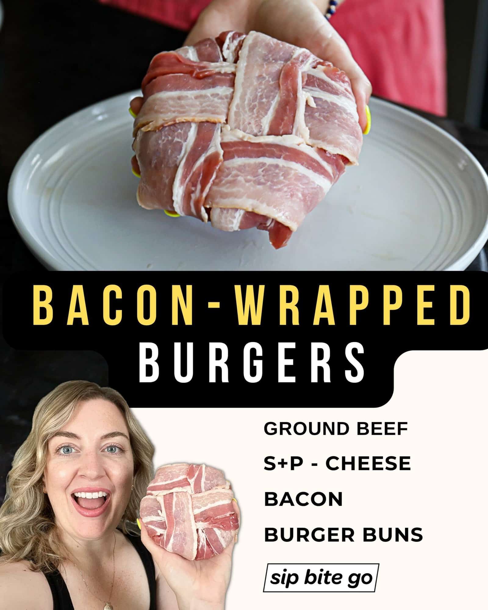 Infographic with ingredients for hamburgers wrapped in bacon