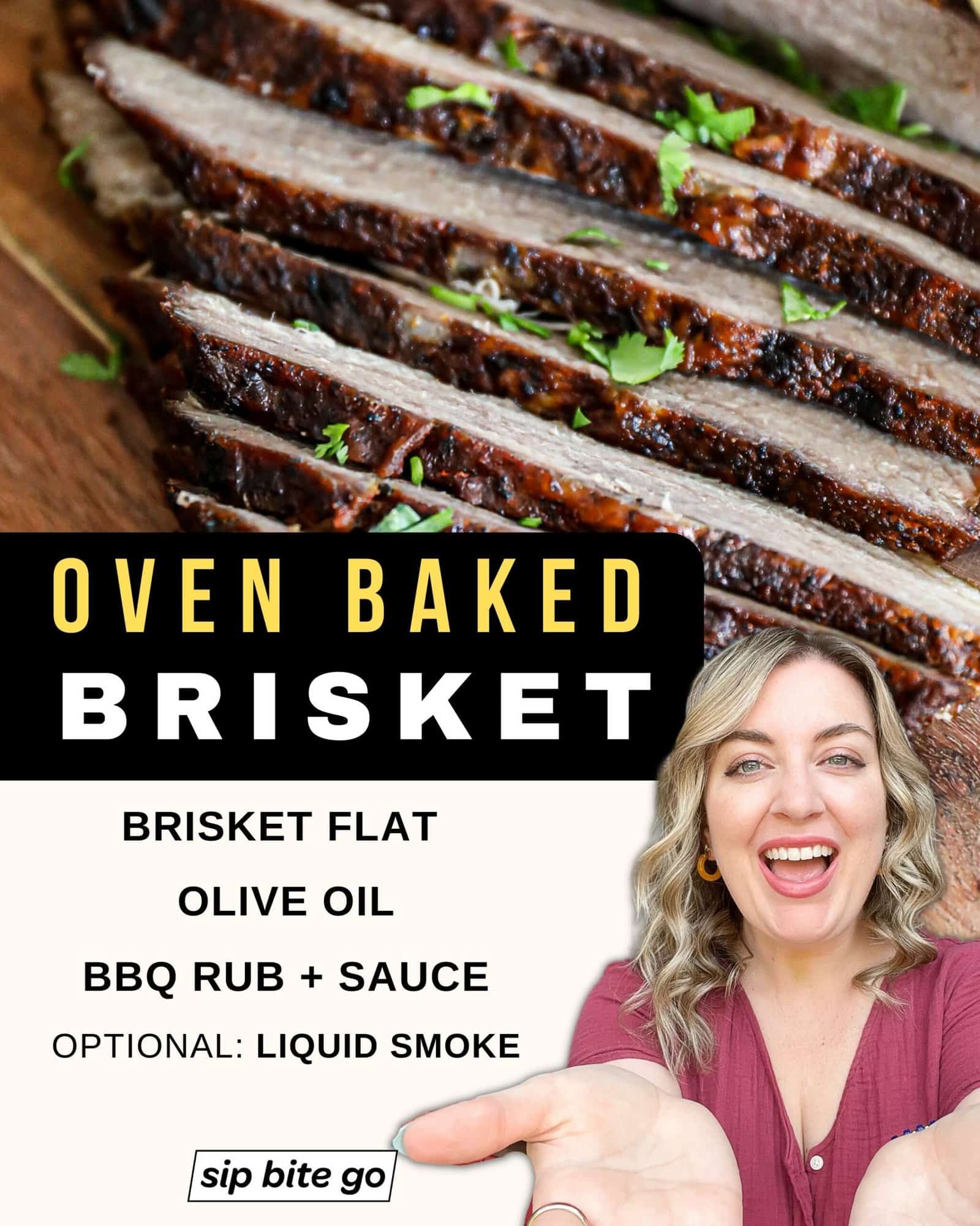 Infographic with recipe ingredient list for BBQ oven baked brisket Texas style