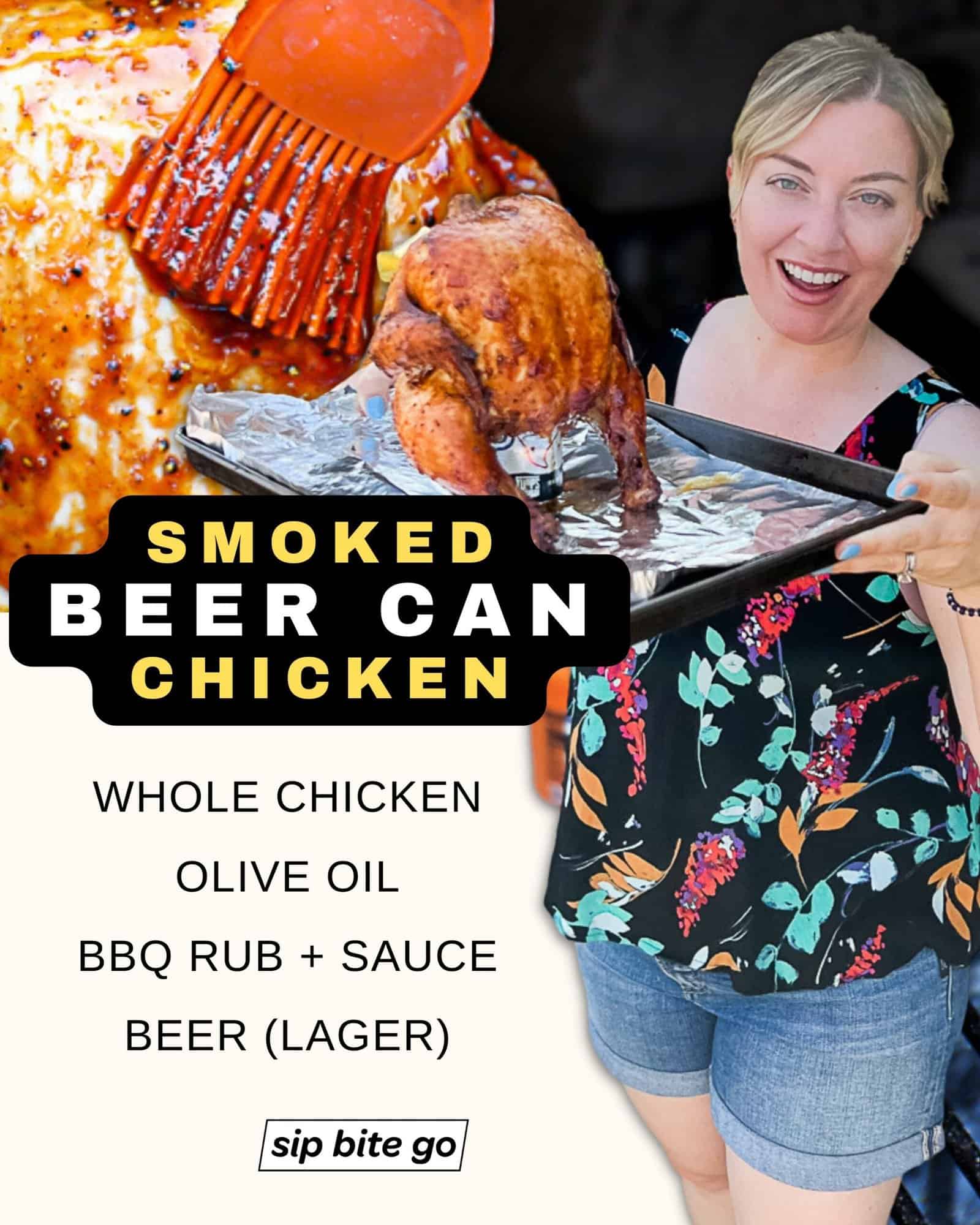Infographic with recipe ingredient list for smoking beer can chicken on Traeger Pellet Grills
