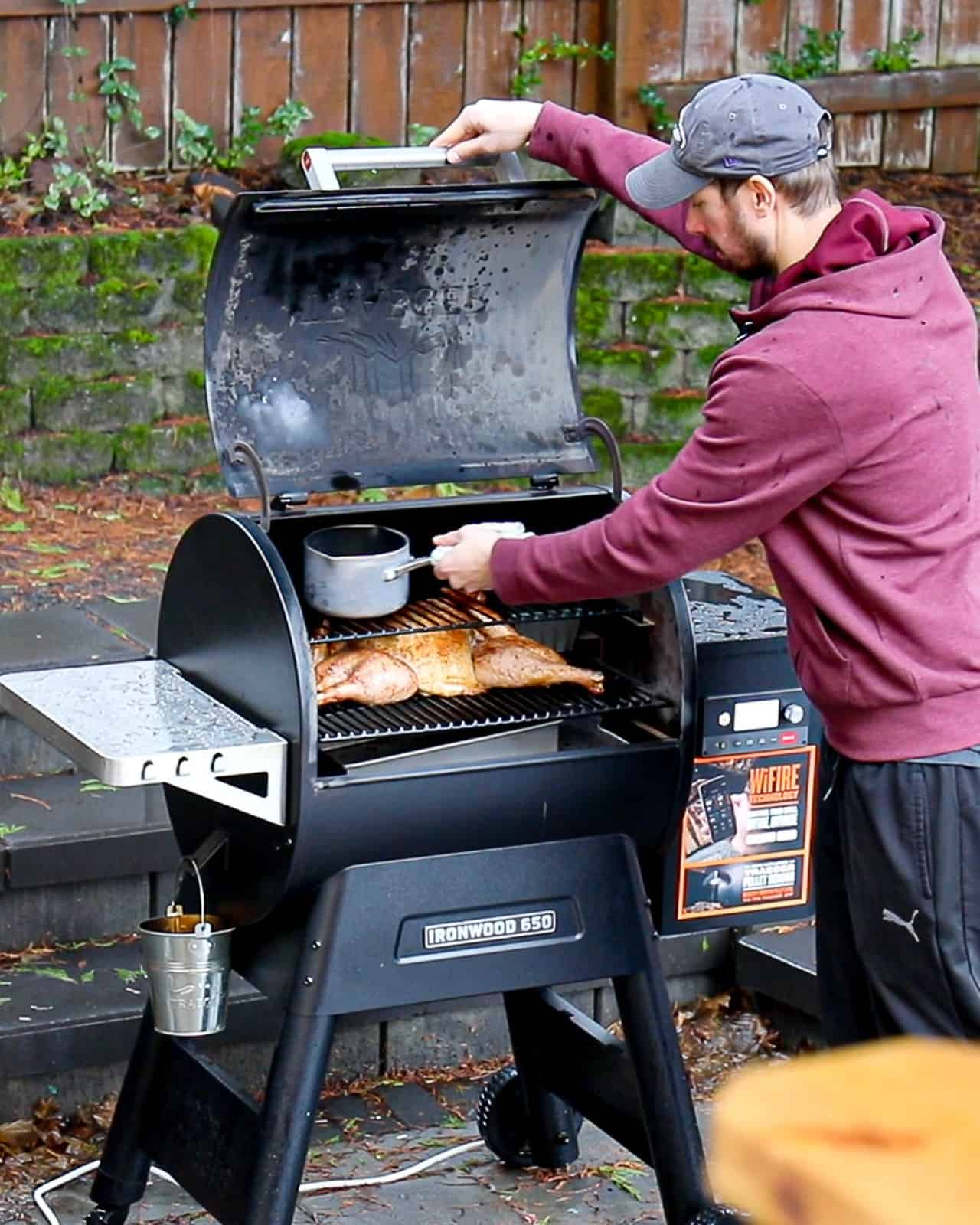 Smoking Traeger Spatchcocked Turkey With Thanksgiving Pellets