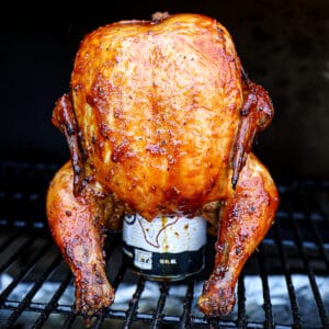 Traeger Smoked Beer Can Chicken With BBQ Sauce