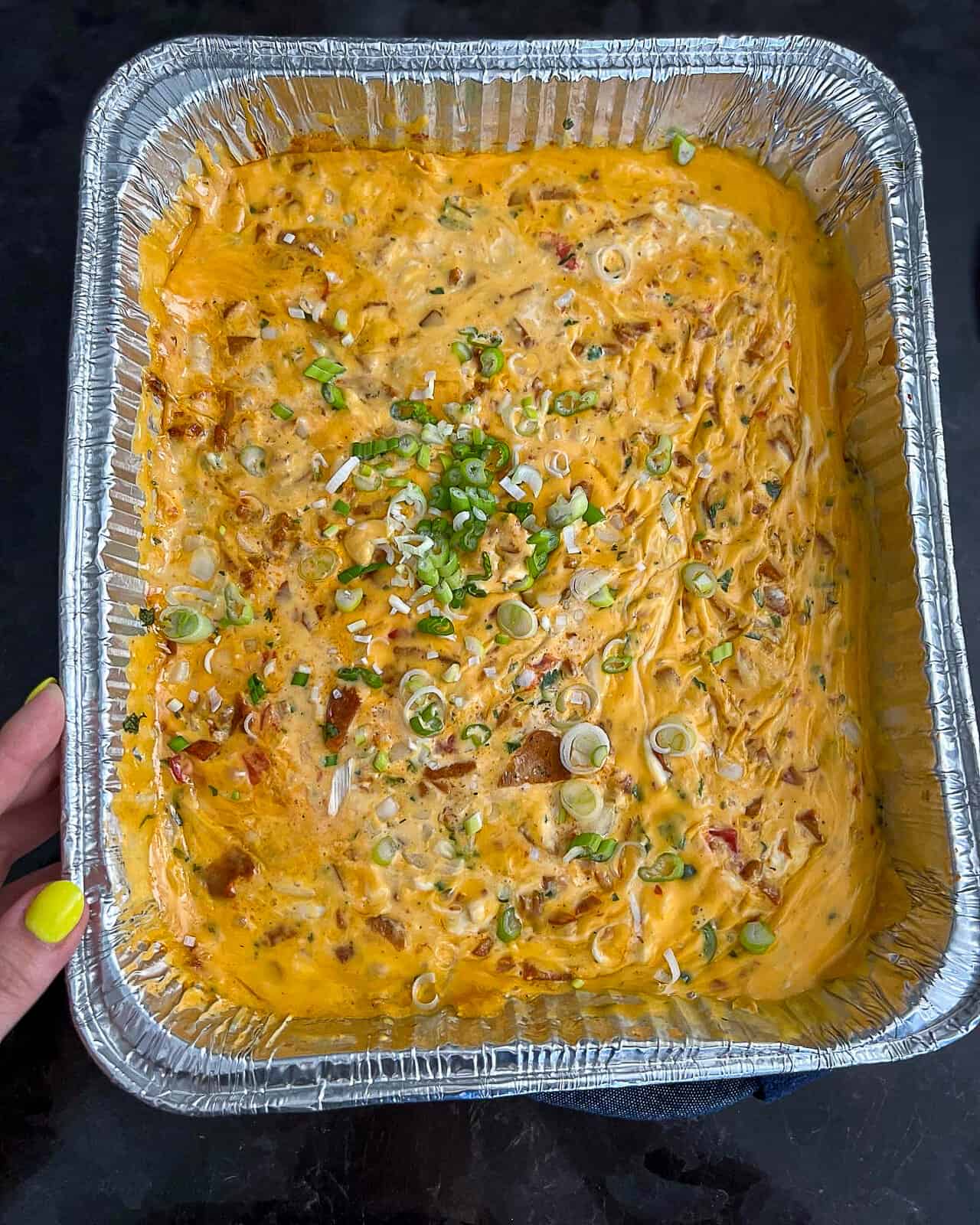 Traeger Smoked queso game day app with Chorizo