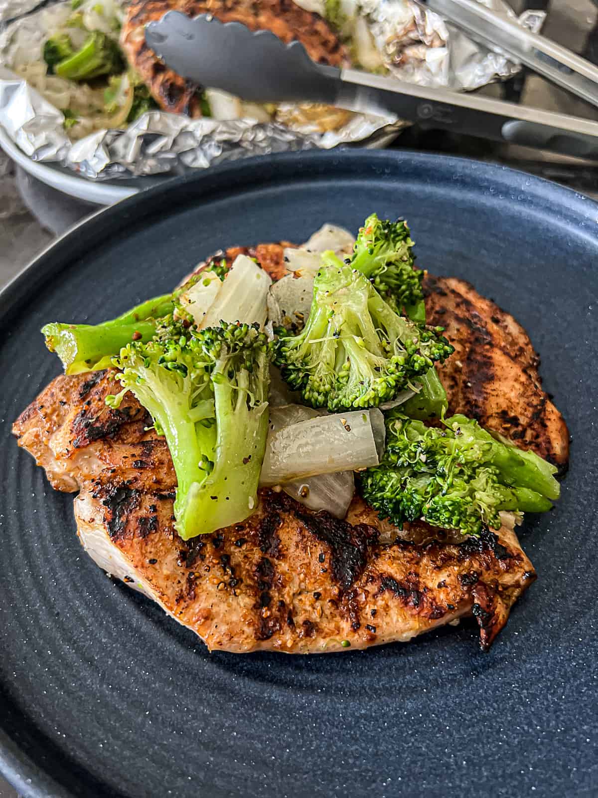 Grilled Dinner With Chicken And Broccoli Onions Side Dish
