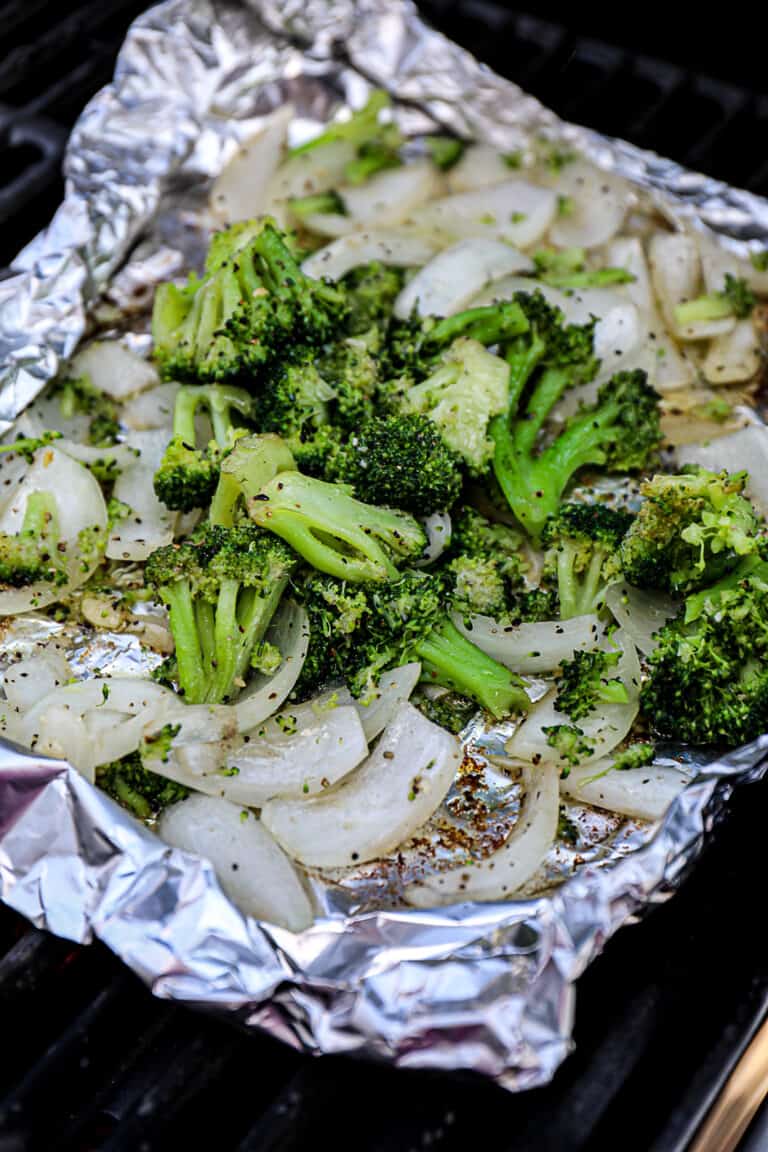 The BEST Grilled Broccoli With Onions [Foil Method] Sip Bite Go