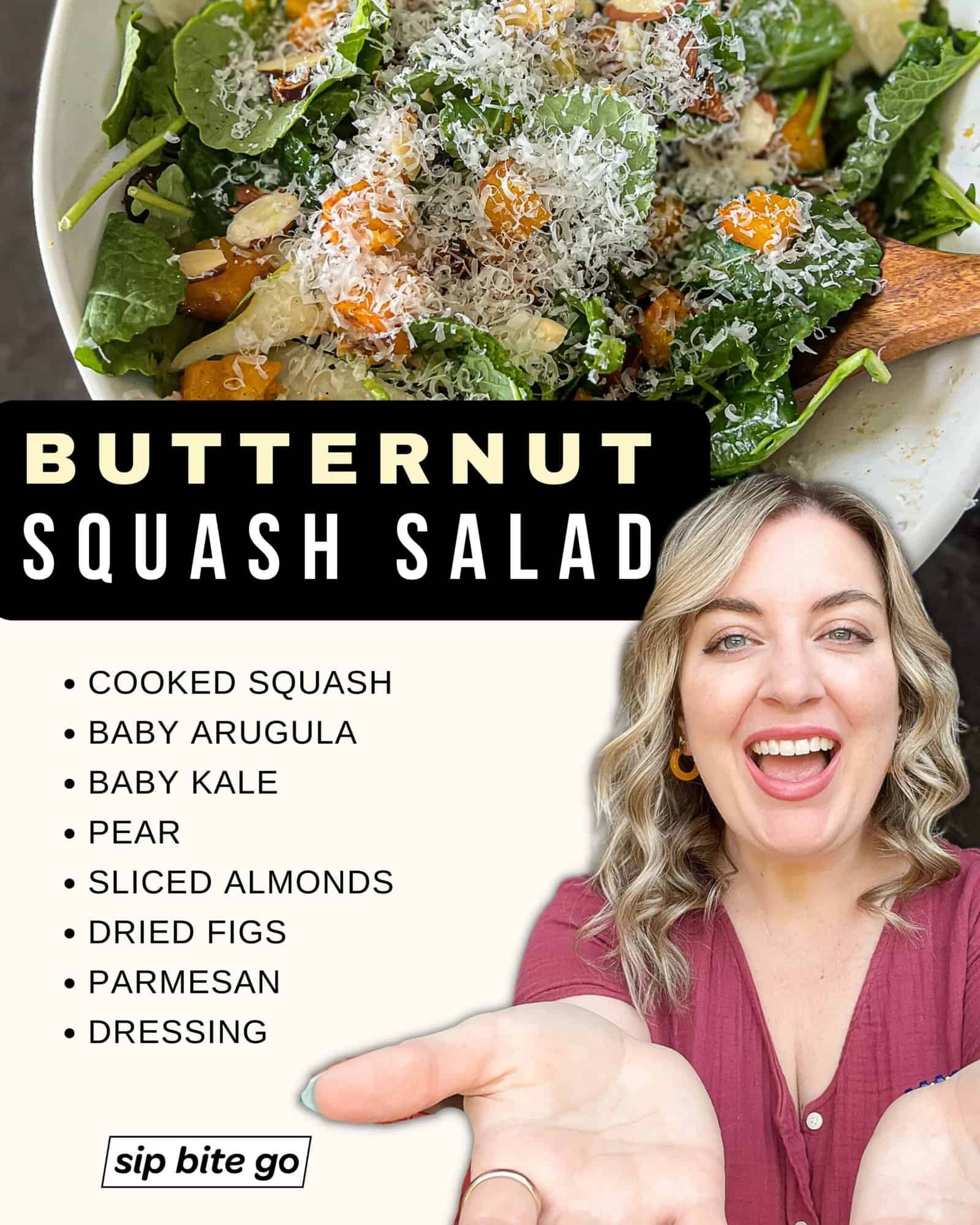 Infographic with ingredients list for making butternut squash salad